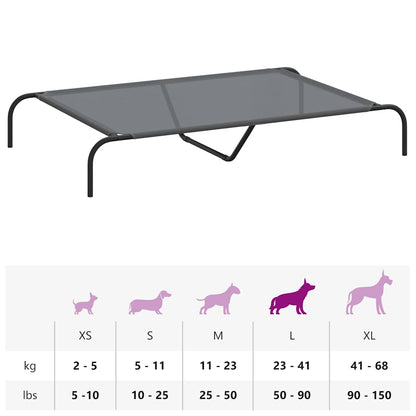 Cama para cães elevada 130x80x20 cm Textilene e aço cinzento