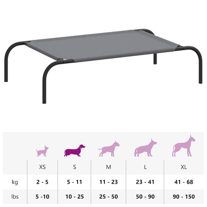 Cama para cães elevada 90x50x20cm tecido oxford e aço cinzento