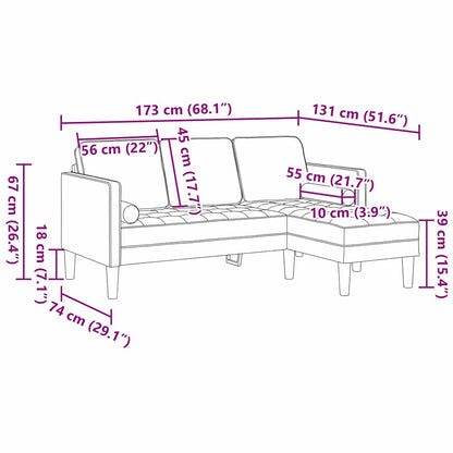 Conjunto de Sofás Cinzento-claro 173 x 131 x 67 cm Veludo