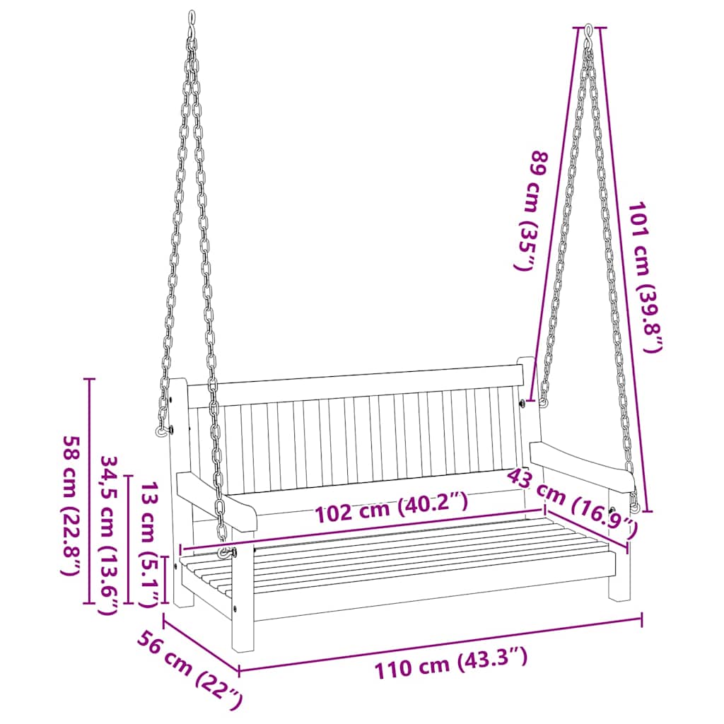 Banco de Balanço Castanho 110 x 56 x 58.5 cm