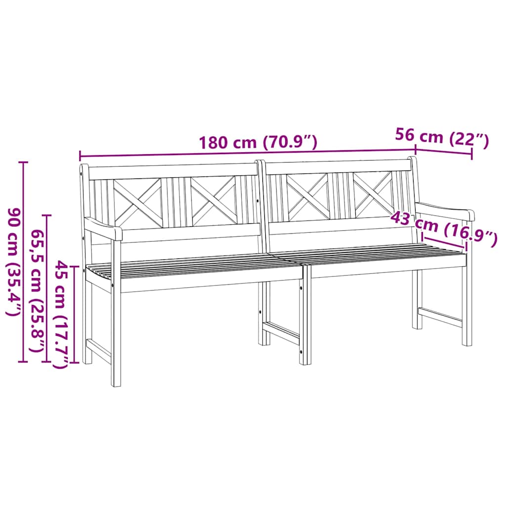 Banco de jardim Castanho 180 x 56 x 90 cm