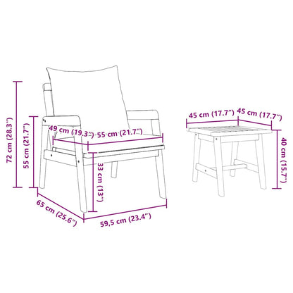 Conjunto bistro 3 pcs Castanho 45 x 45 x 38cm