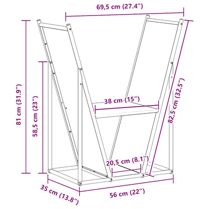 Suporte para lenha 69,5x35x81 cm aço laminado a frio preto