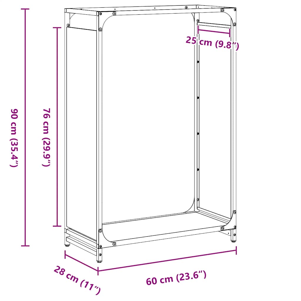 Suporte para lenha 60x28x90 cm aço laminado a frio antracite