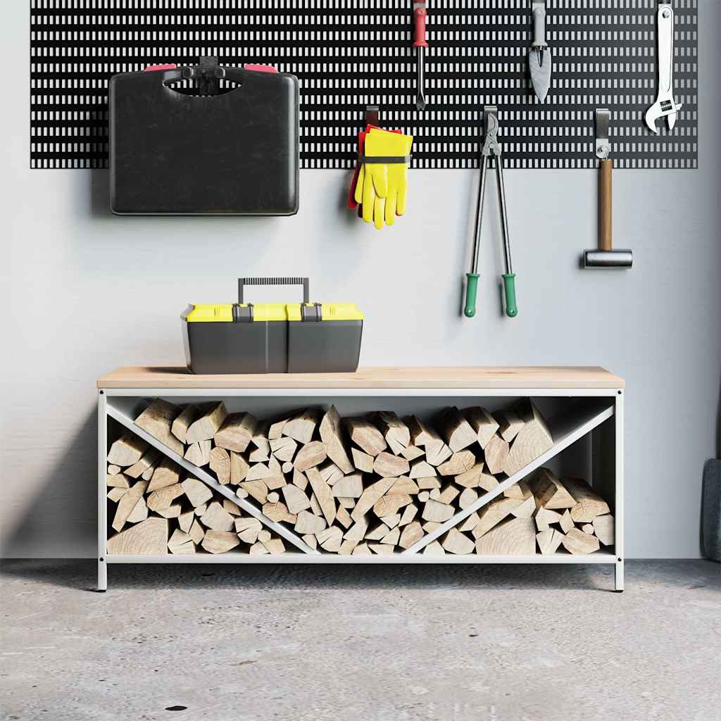 Suporte para lenha com tampo de madeira 100,5x35,5x40 cm branco