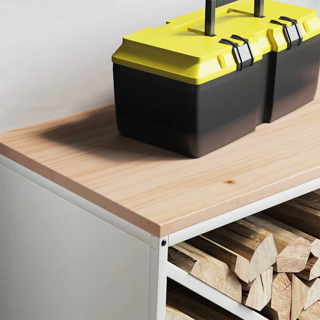 Suporte para lenha com tampo de madeira 100,5x35,5x40 cm branco