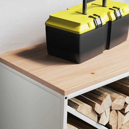 Suporte para lenha com tampo de madeira 100,5x35,5x40 cm branco