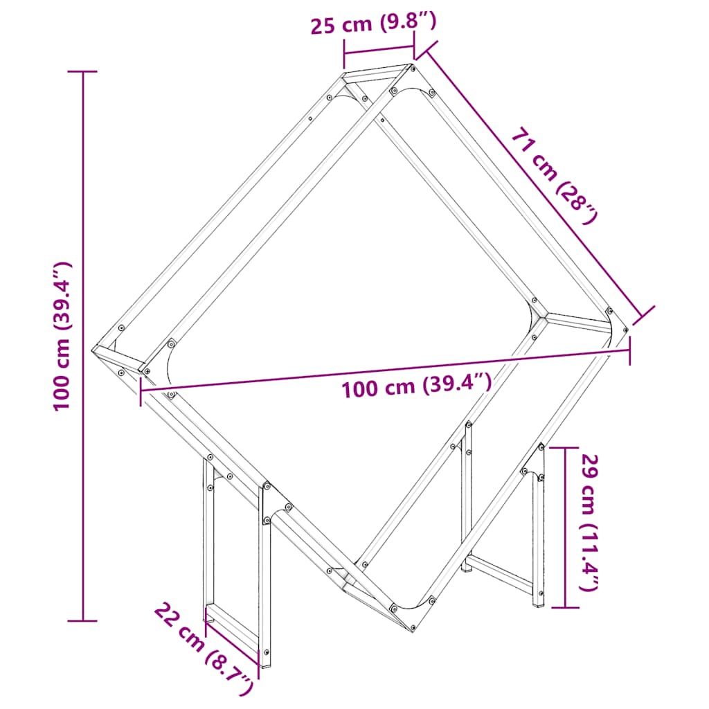 Suporte para lenha 100x25x100 cm aço laminado a frio antracite