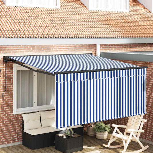Toldo Retrátil Azul e Branco 300 x 250 cm Poliéster e Alumínio