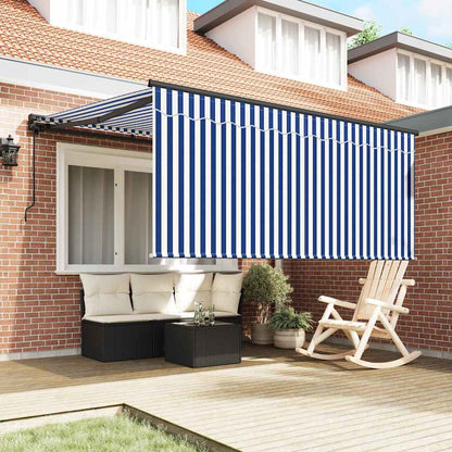 Toldo Retrátil Azul e Branco 300 x 250 cm Poliéster e Alumínio