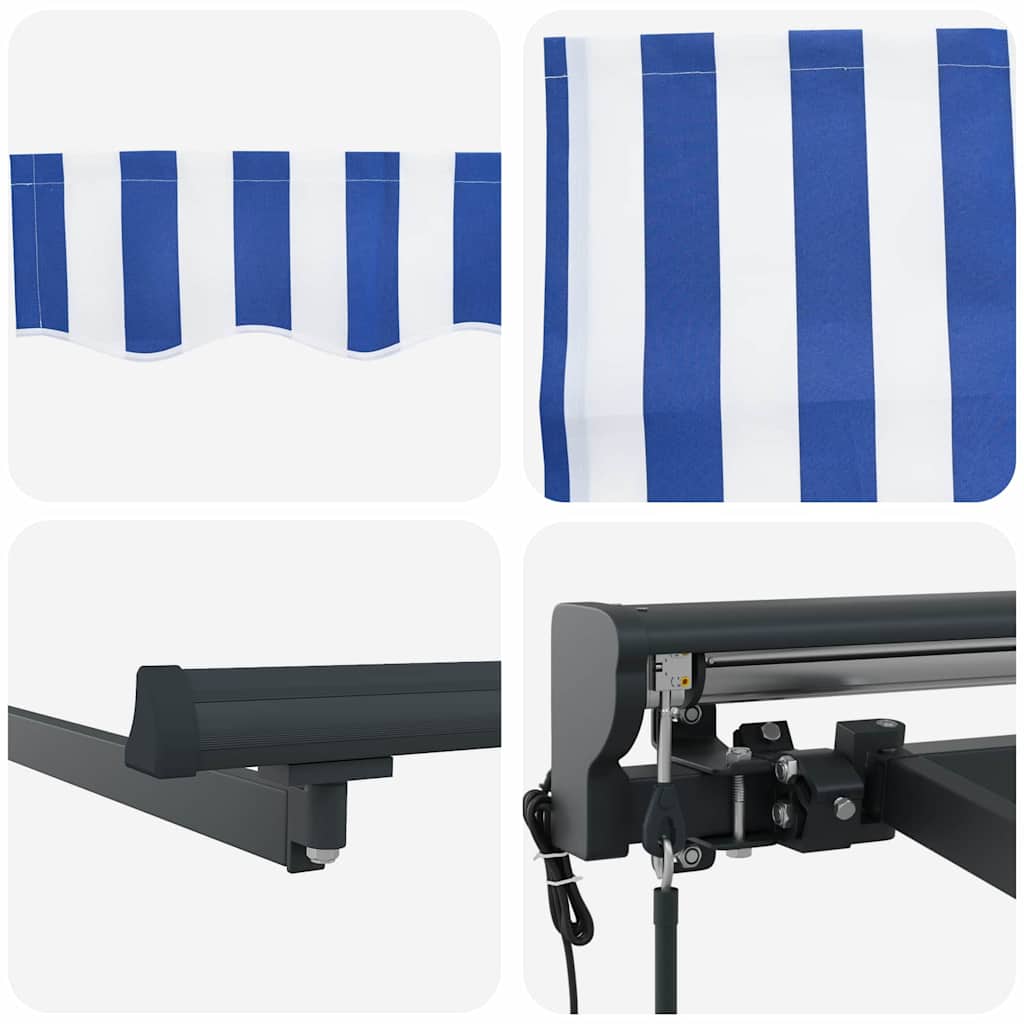 Toldo Retrátil Azul e Branco 300 x 250 cm Poliéster e Alumínio