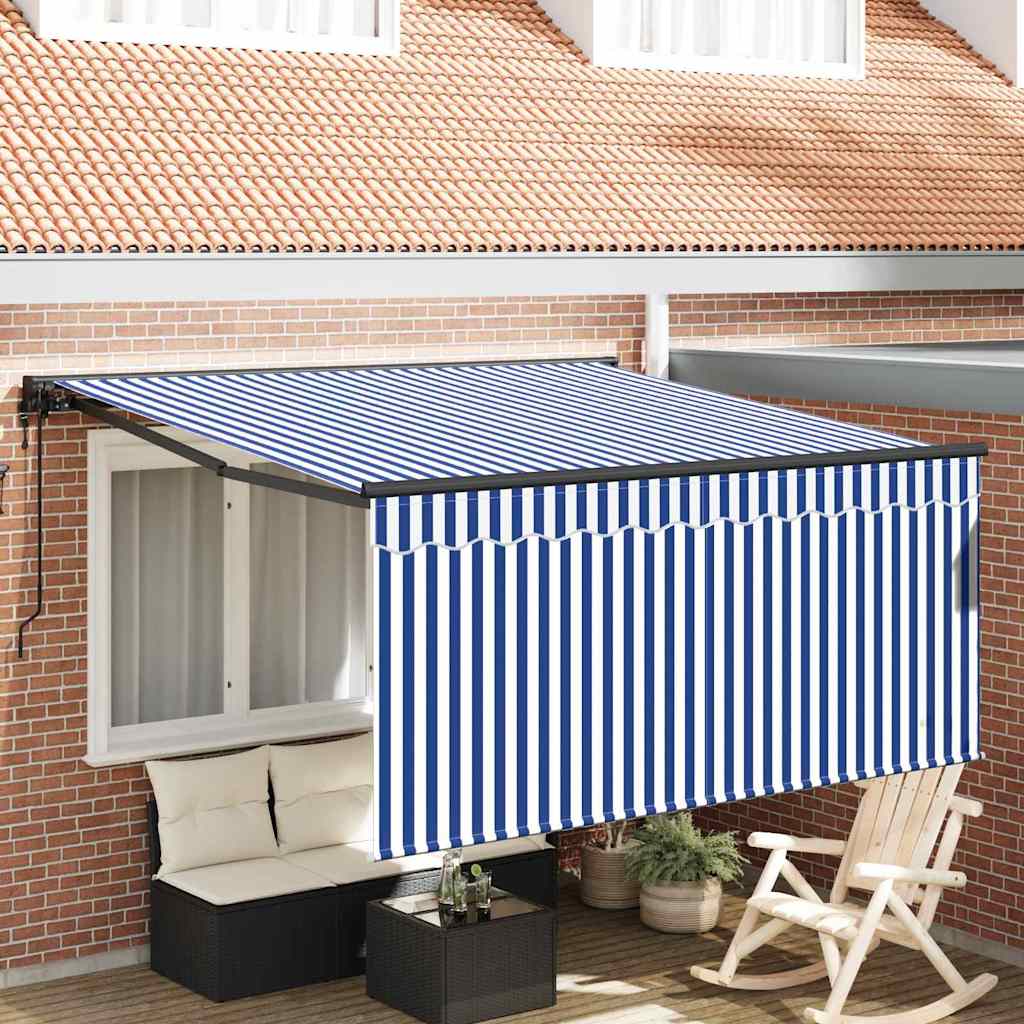 Toldo Retrátil Azul e Branco 300 x 250 cm Poliéster e Alumínio