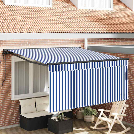Toldo Retrátil Azul e Branco 300 x 250 cm Poliéster e Alumínio
