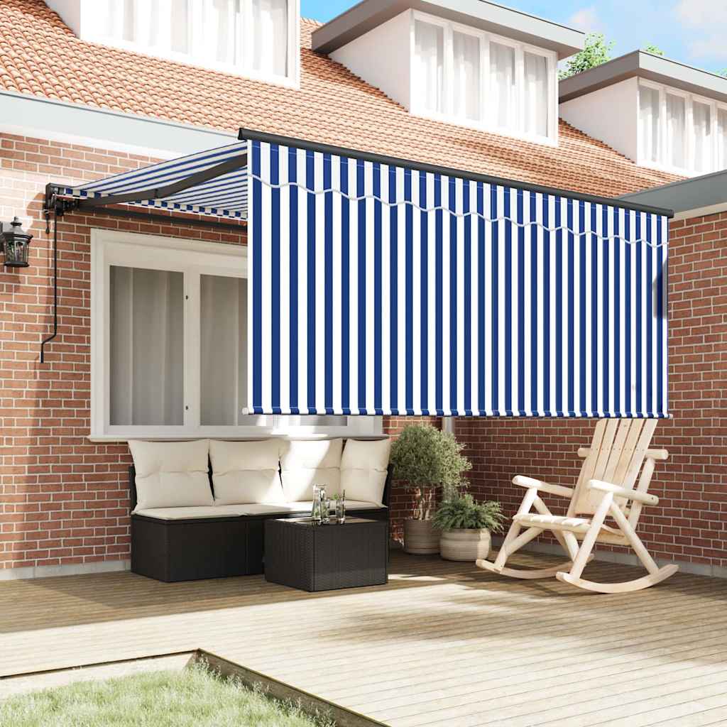 Toldo Retrátil Azul e Branco 300 x 250 cm Poliéster e Alumínio