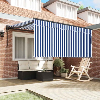 Toldo Retrátil Azul e Branco 300 x 250 cm Poliéster e Alumínio