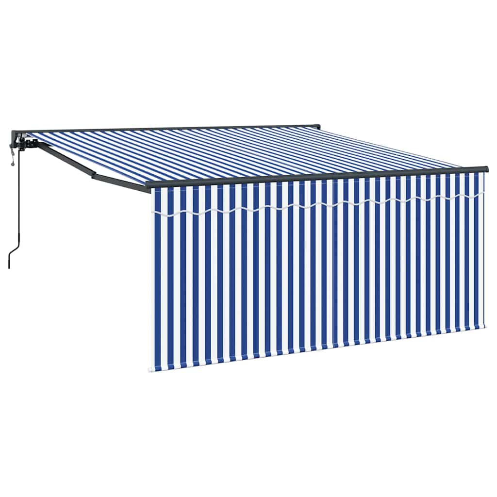 Toldo Retrátil Azul e Branco 300 x 250 cm Poliéster e Alumínio