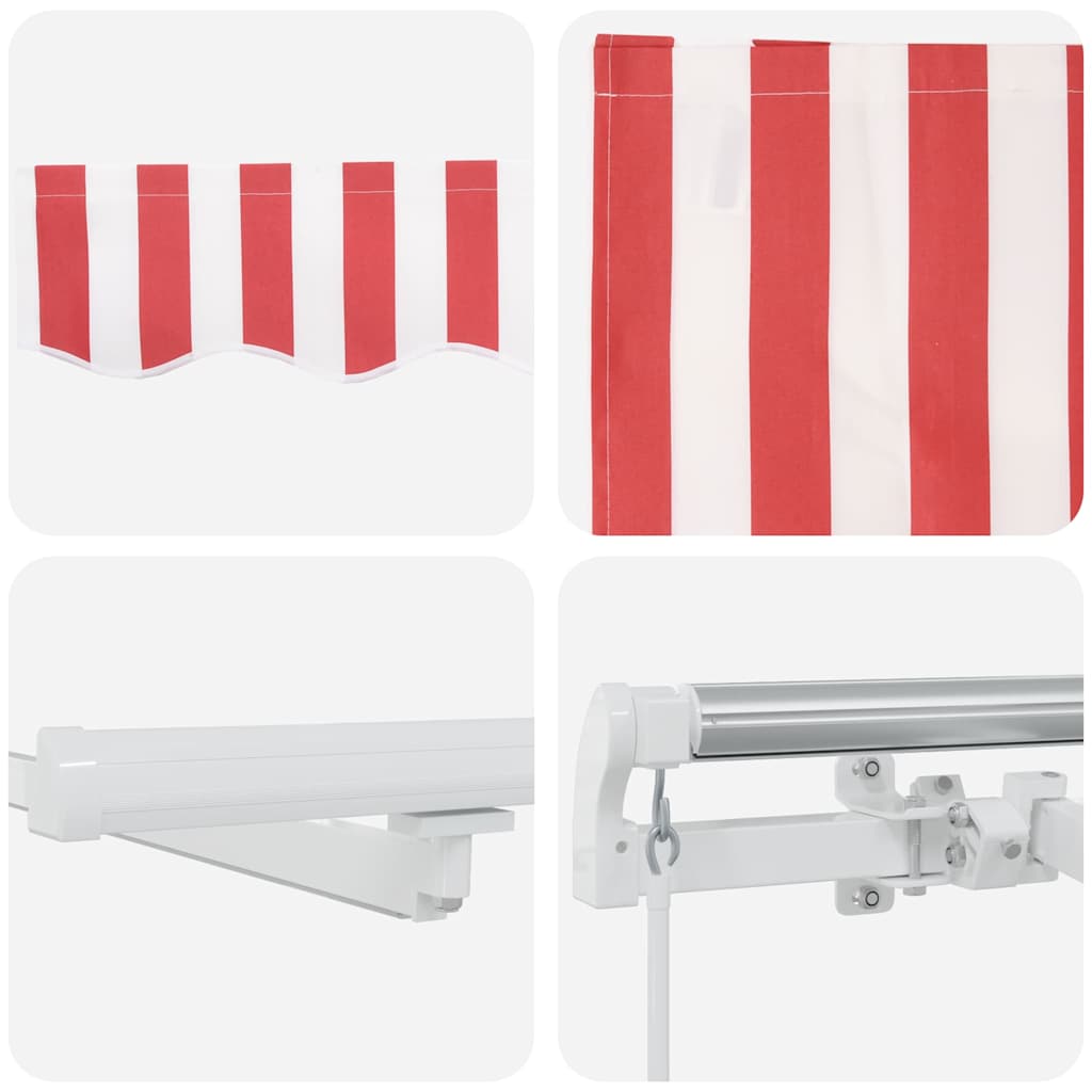 Toldo Retrátil Vermelho e Branco 300 x 250 cm Tecido e Aço
