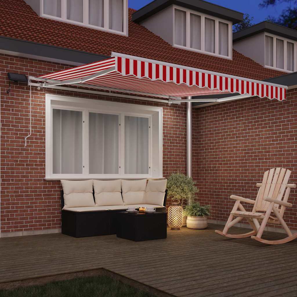 Toldo Retrátil Vermelho e Branco 300 x 250 cm Tecido e Aço