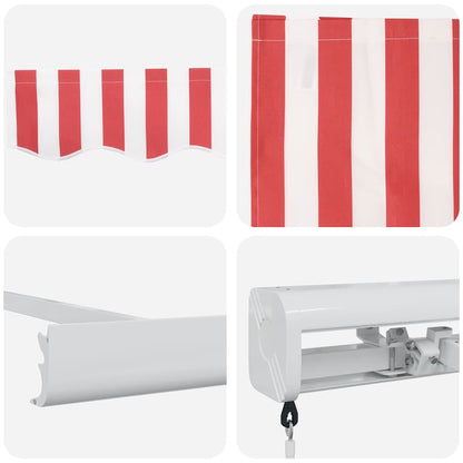 Toldo Retrátil Vermelho e Branco 300 x 250 cm Tecido e Metal