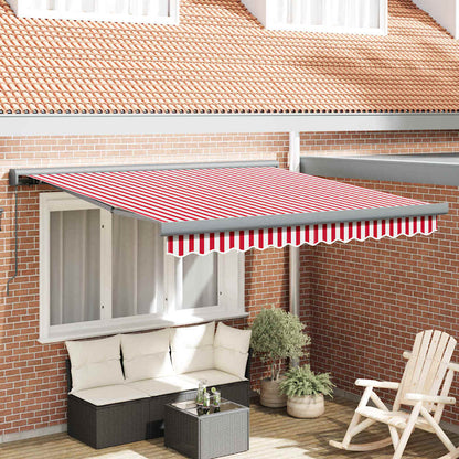 Toldo Retrátil Vermelho e Branco 300 x 250 cm Tecido e Metal