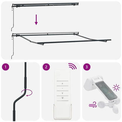 Toldo Retrátil Cinzento-claro 300 x 250 cm Tecido e Alumínio