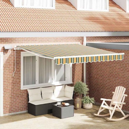 Toldo Retrátil Manual Verde e amarelo 300 x 250 cm Tecido e Aço