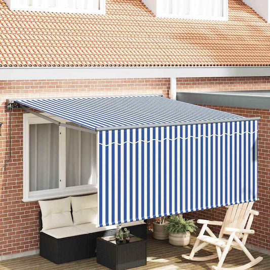 Toldo Retrátil Azul e Branco 350 x 250 cm Poliéster e Alumínio