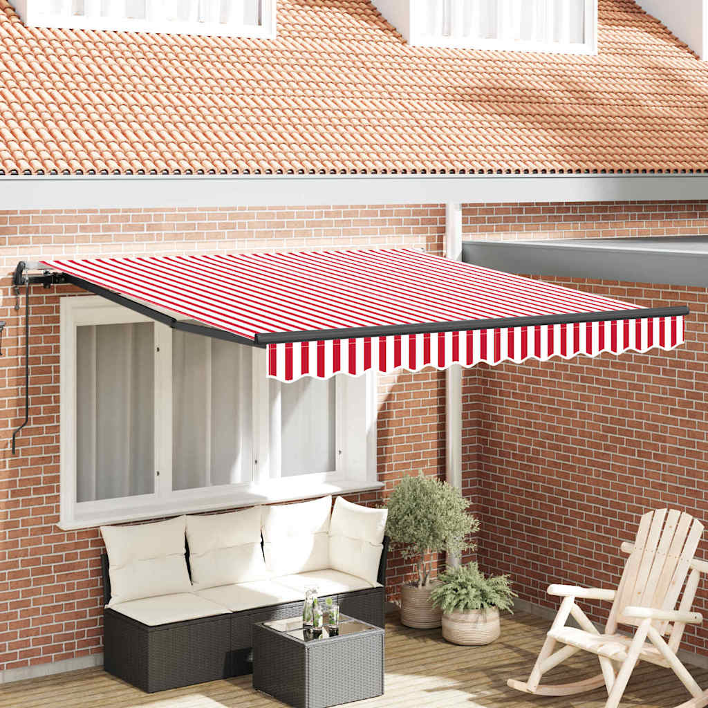 Toldo Retrátil Vermelho e Branco 350 x 250 cm Tecido e Alumínio