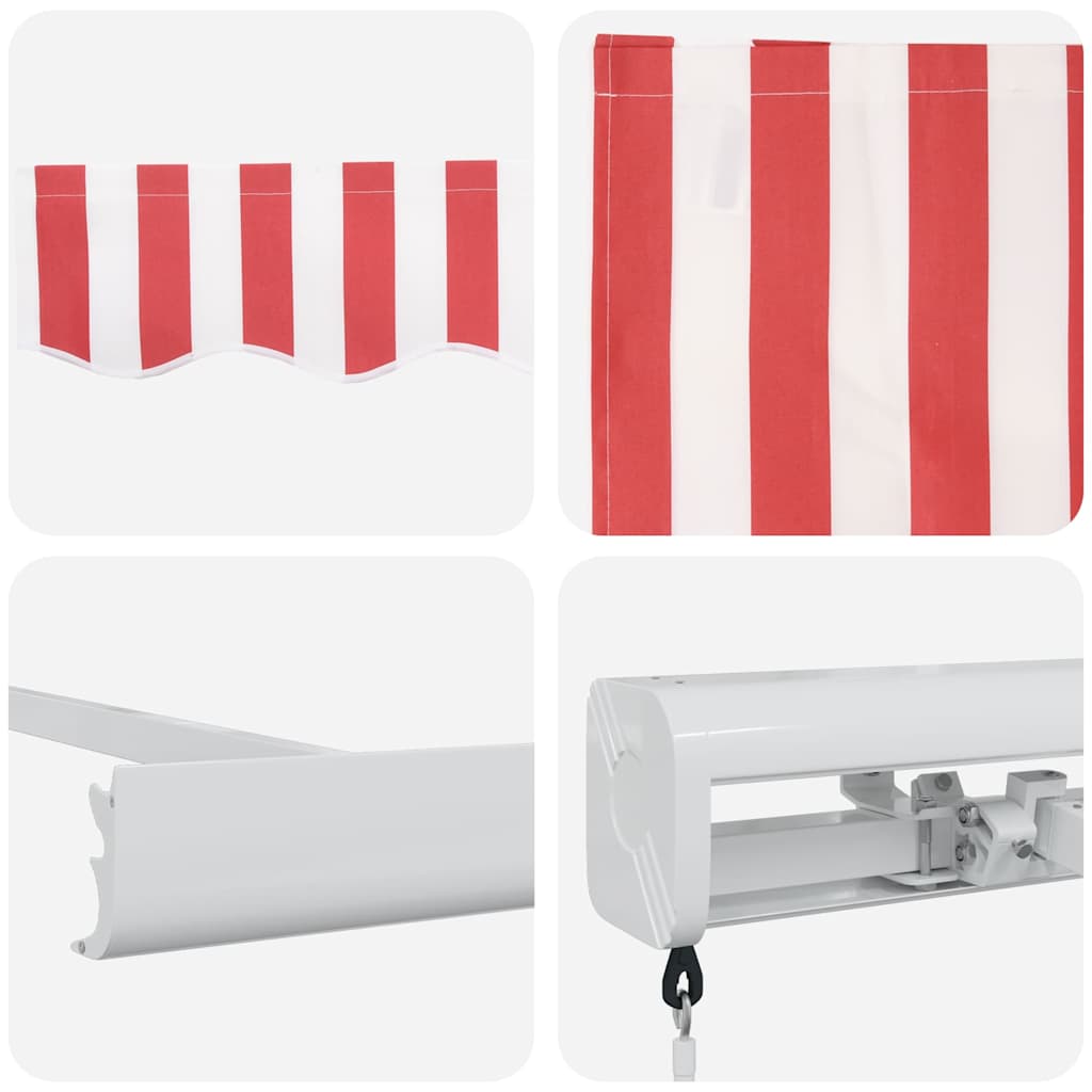 Toldo Retrátil Vermelho e Branco 350 x 250 cm Tecido e Metal