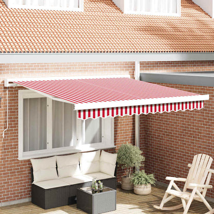 Toldo Retrátil Vermelho e Branco 350 x 250 cm Tecido e Metal