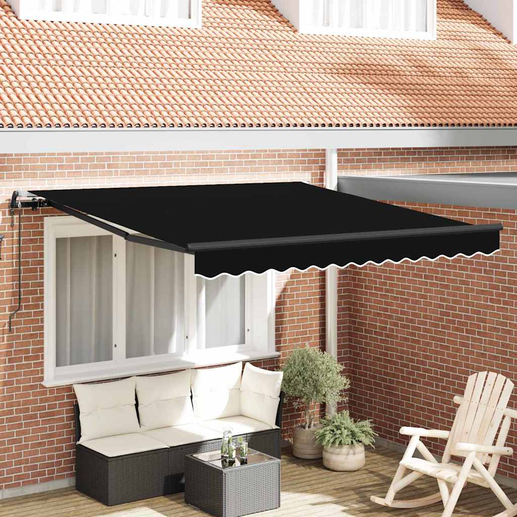 Toldo Retrátil Preto 350 x 250 cm Tecido e Alumínio