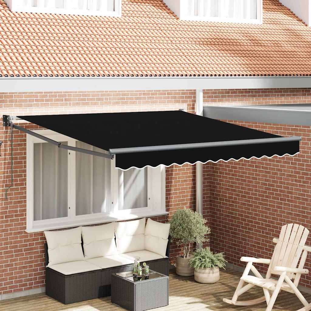 Toldo Retrátil Preto 350 x 250 cm Poliéster e Alumínio