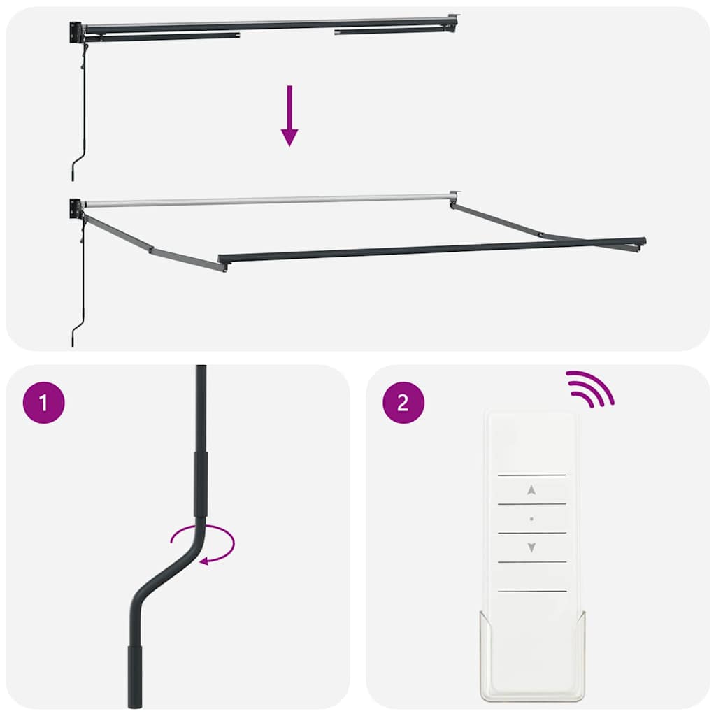 Toldo Retrátil Preto 350 x 250 cm Poliéster e Alumínio