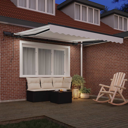 Toldo Retrátil com luzes de tira LED Branco 350 x 250 cm tecido