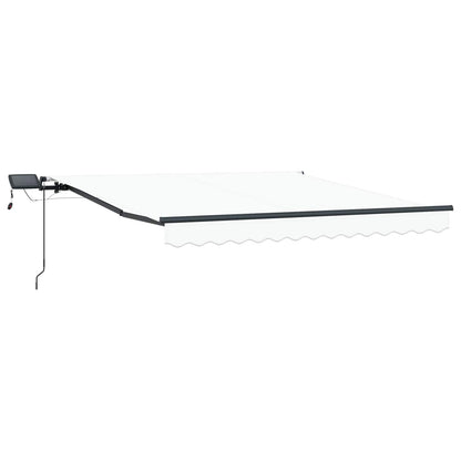 Toldo Retrátil com luzes de tira LED Branco 350 x 250 cm tecido