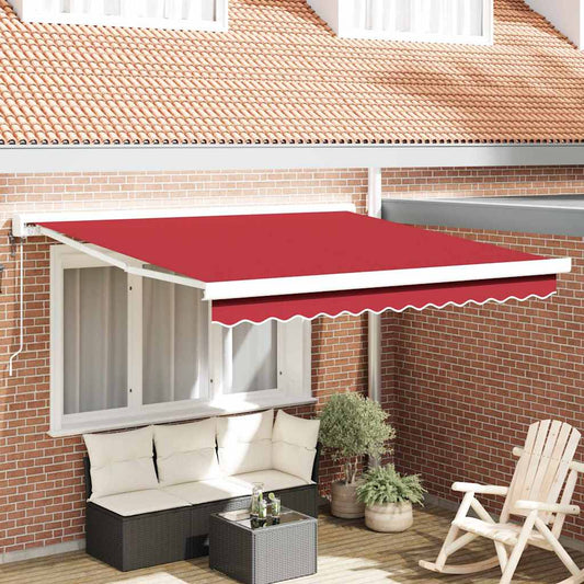 Toldo Retrátil Manual Vermelho 350 x 250 cm Tecido, Metal