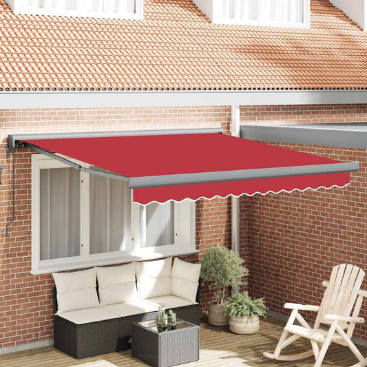 Toldo Retrátil Manual Vermelho 350 x 250 cm Tecido, Metal