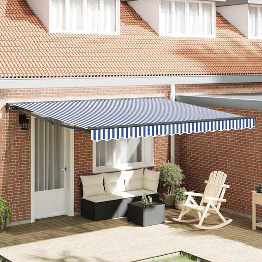 Toldo Retrátil Manual Azul e Branco 400x300 cm tecido