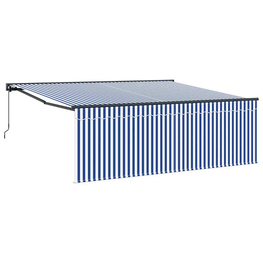 Toldo Retrátil Azul e Branco 400 × 300 cm Poliéster e Alumínio