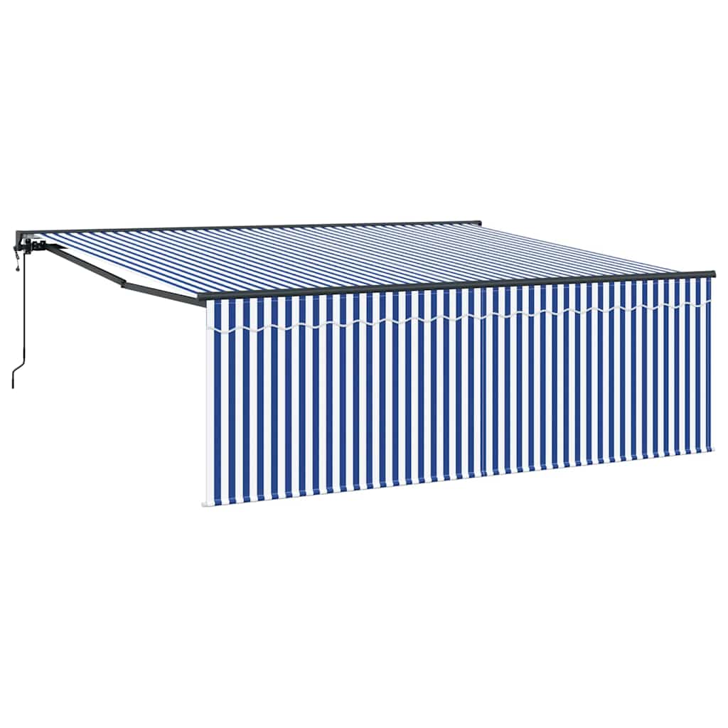 Toldo Retrátil Azul e Branco 400 × 300 cm Poliéster e Alumínio