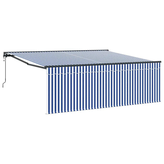 Toldo Retrátil Azul e Branco 400 × 300 cm Poliéster e Alumínio