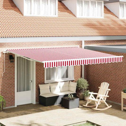 Toldo Retrátil Vermelho e branco 400 × 300 cm Poliéster