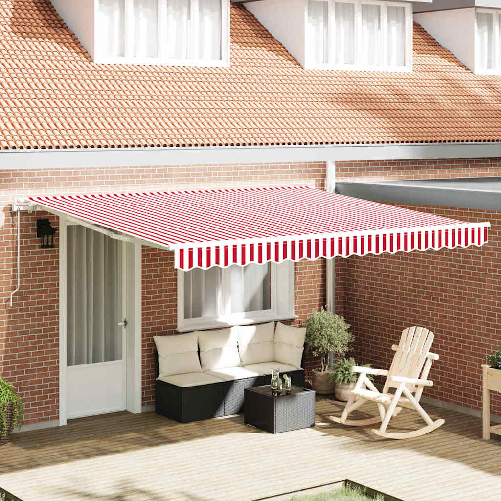 Toldo Retrátil Manual Vermelho e Branco 400 × 300 cm tecido