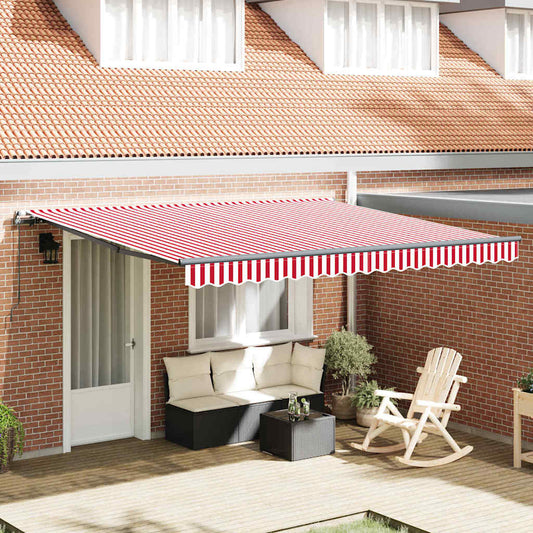 Toldo Retrátil Manual Vermelho e branco 400 × 300 cm tecido