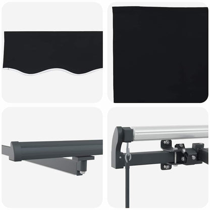 Toldo Retrátil com luzes de tira LED Preto 400 ×300 cm tecido