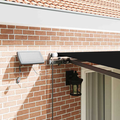 Toldo Retrátil com luzes de tira LED Preto 400 ×300 cm tecido