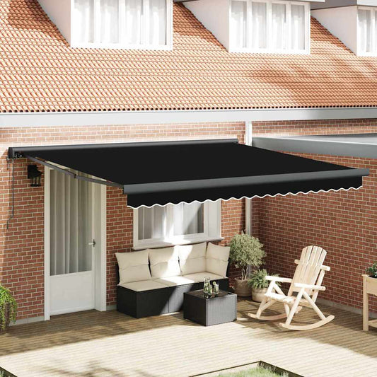 Toldo Retrátil Manual Preto 400 × 300 cm Tecido, Metal