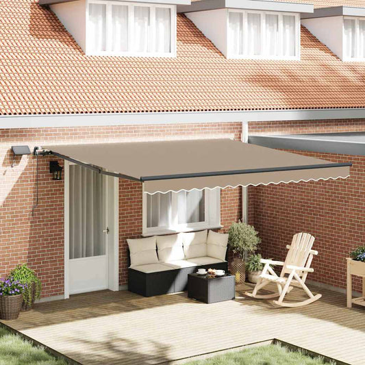 Toldo Retrátil com luzes de tira LED Bege 400 ×300 cm tecido