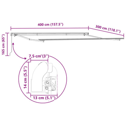 Toldo Retrátil Manual Branco 400 × 300 cm Poliéster e Alumínio