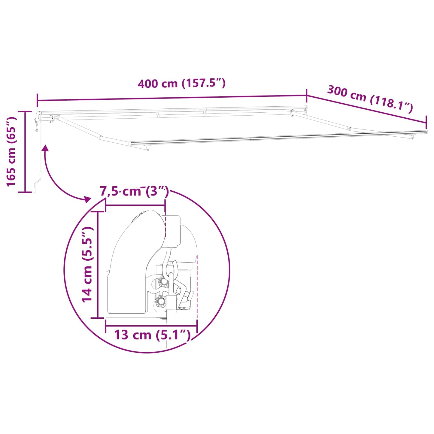 Toldo Retrátil Manual Branco 400 × 300 cm tecido